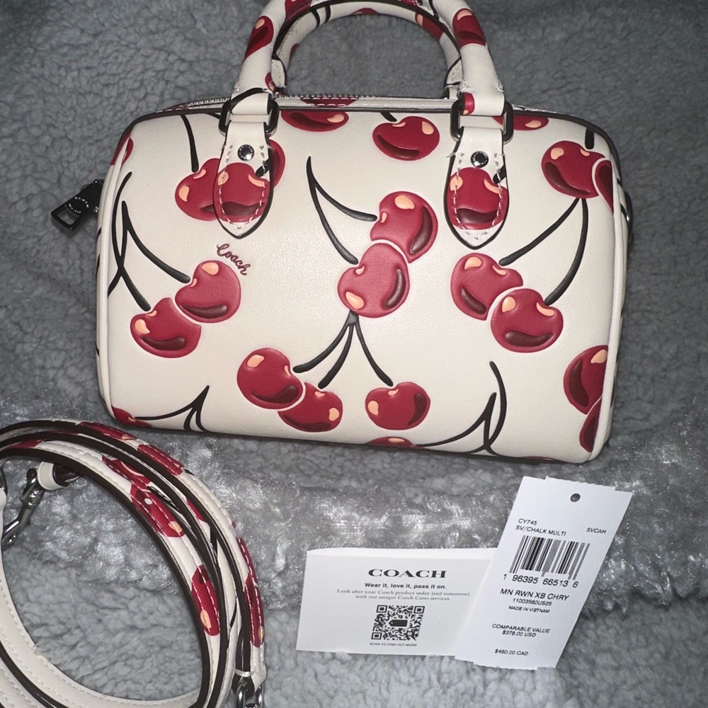 COACH Mini Rowan Crossbody with Top Handle Bag With Cherry Print - Picture 6 of 13